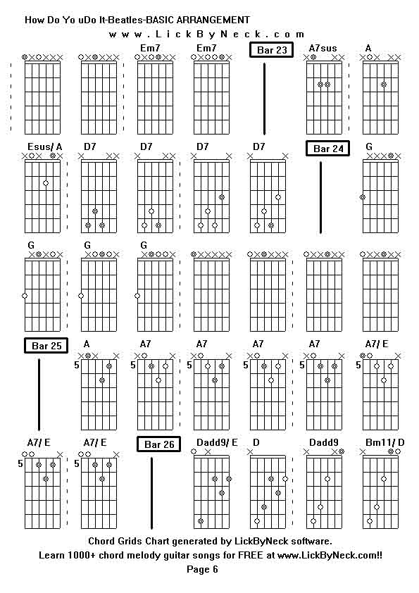 Chord Grids Chart of chord melody fingerstyle guitar song-How Do Yo uDo It-Beatles-BASIC ARRANGEMENT,generated by LickByNeck software.